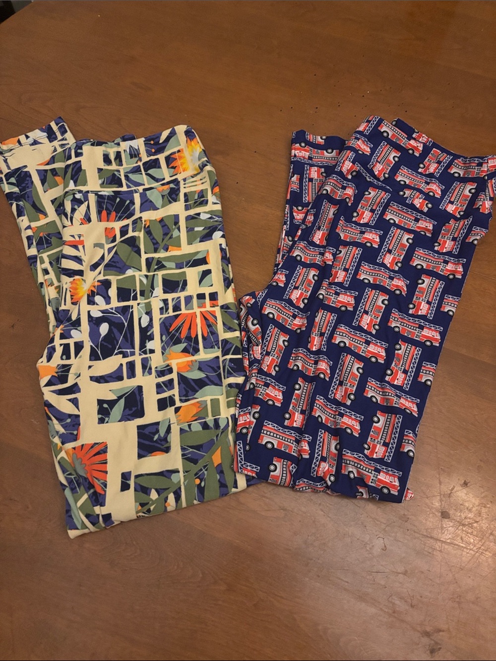 Lot of 2 LuLaRoe Tall & Curvy TC Leggings Fire Truck & Abstract Tropical Boho